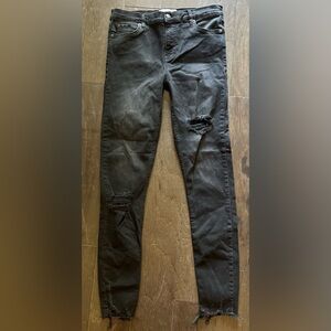 FREE PEOPLE Black Distressed Jeans, Size 28L